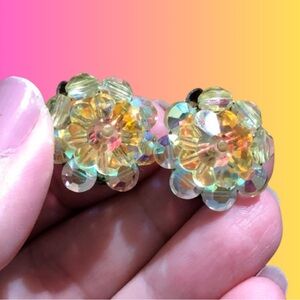 Vintage Aurora Borealis clip earrings sparkly midcentury